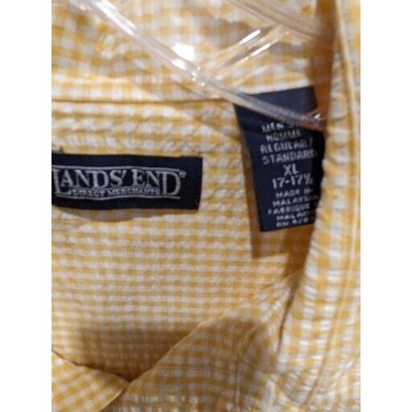 Lands' End Shirt Men's XL Colorful Yellow Checked Short Sleeve Button Up‎ - Picture 3 of 3